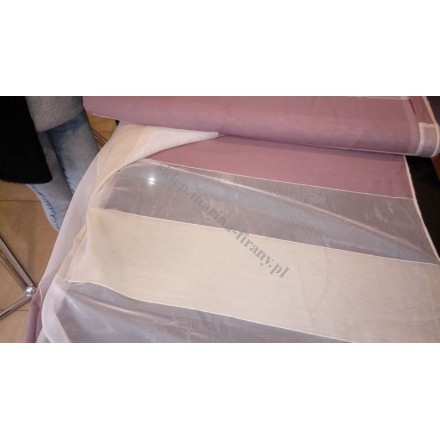 Tkanina z organtyną w pasy- odcienie ecru i fioletu, szer. 300 cm - cena za 1 mb
