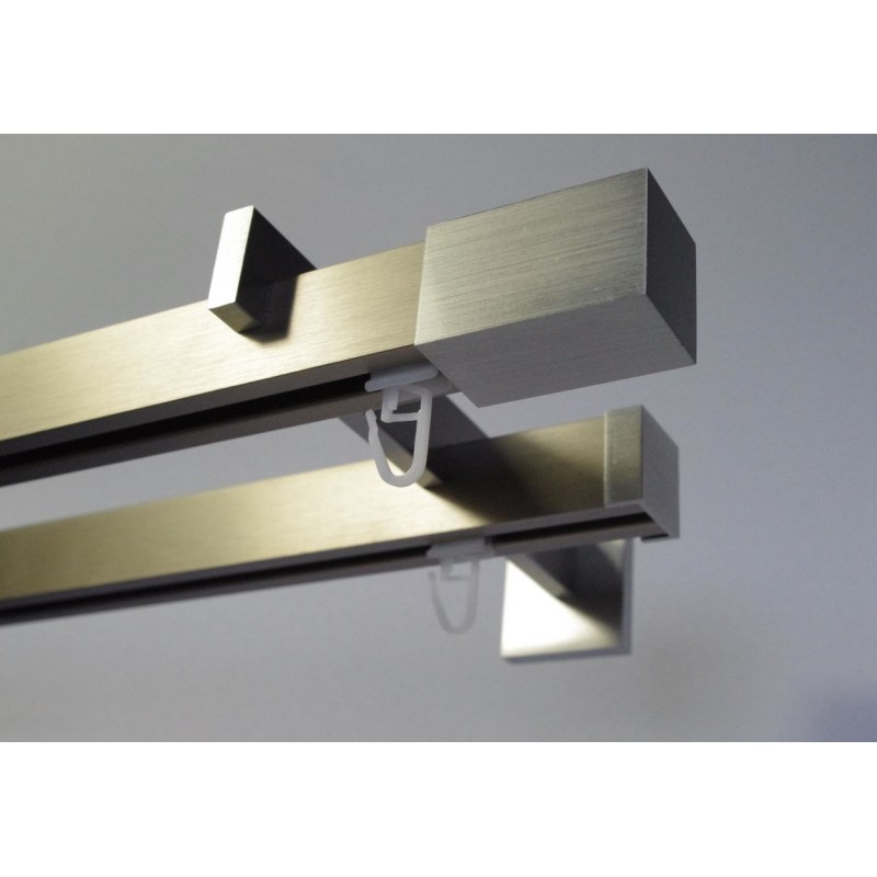 Karnisz podwójny Modern 25 srebrny inox z końcówką Prostokąt MDH2507
