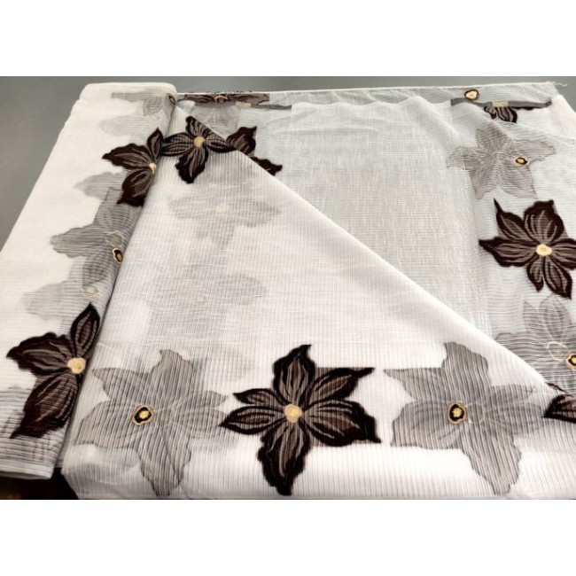 Tkanina firanowa 1410 wys 300 cm biała w brązowe liście - cena za  kupon