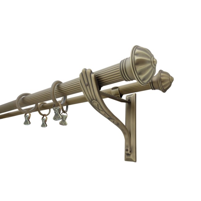 Karnisz podwójny mosiężny Secesja Classic fi 30/20 mm jasne antico - (TH0093)