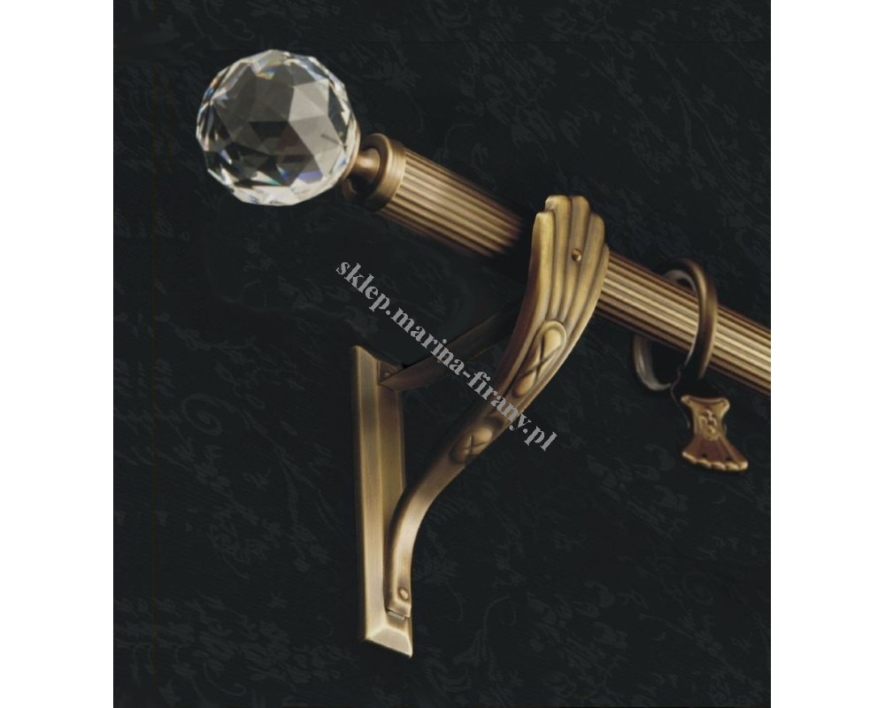 Karnisz pojedynczy mosiężny Secesja Classic fi 30 - TH0114 Cristal 60 mm