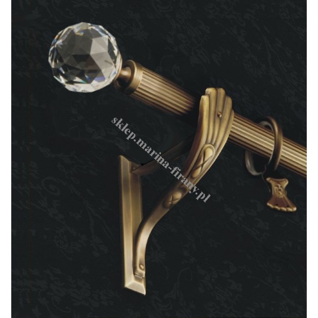 Karnisz pojedynczy mosiężny Secesja Classic fi 30 - TH0114 Cristal 60 mm