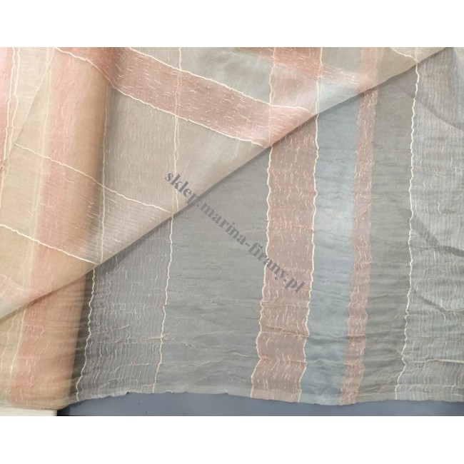 Organtyna 1002042-667 kreszowana w pasy pionowe wrzosowo - beżowym - szer. 145 cm, cena za 1 mb - wyprzedaż