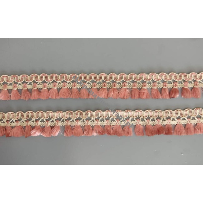 Taśma dekoracyjna z frędzlami 4,5 cm cm różowo-ecru – doszywka pasmanteryjna na metry GRC004
