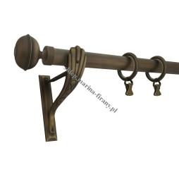 Karnisz pojedynczy mosiężny Secesja Classic fi 30 mm antico - Talia gładka (TH0122)