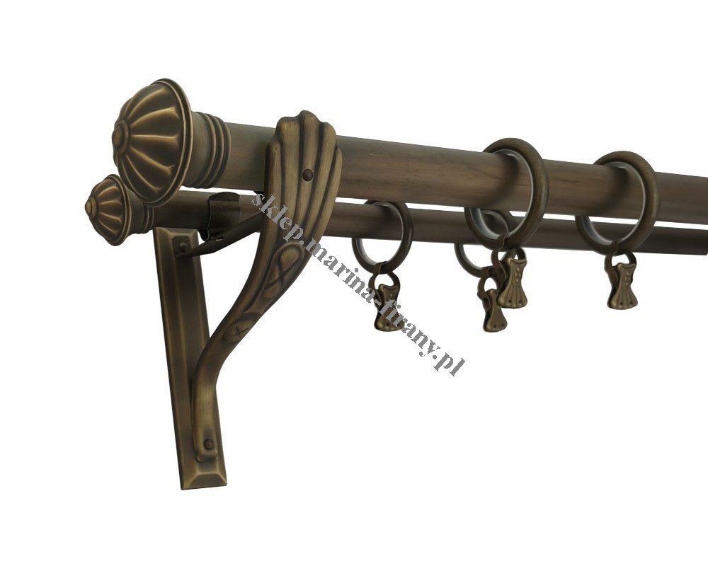 Karnisz podwójny mosiężny Secesja Classic fi 30/20 mm ozdobny antico - TH0123
