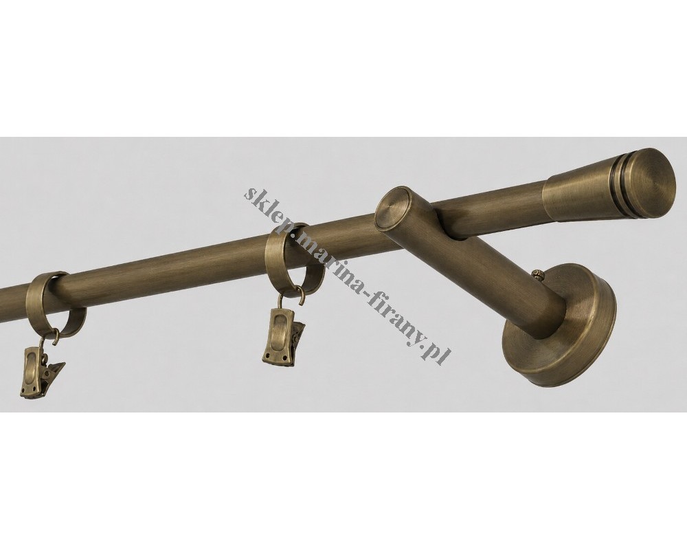 Karnisz pojedynczy Techno 20 mm antico Trapez ozdobny mosiądz TH0047 Zegar