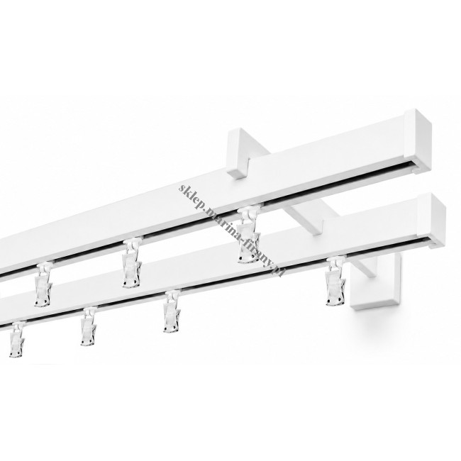 Karnisz podwójny Modern 25 biały z zaślepkami (MDH2504) zdjęcie na białym tle