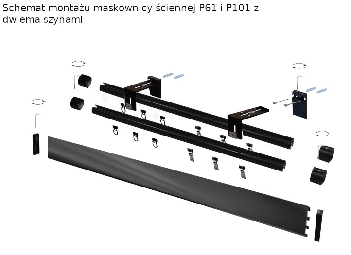 Schemat montażu maskownicy ściennej P61 i P101 z dwiema szynami